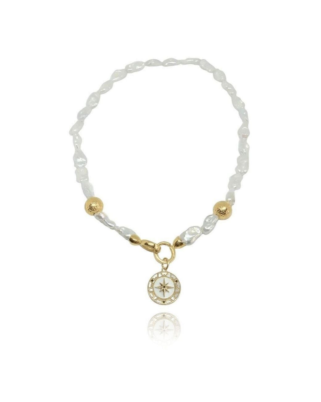 LINYA JEWELLERY Metallic North Star Medallion Pearl Necklace