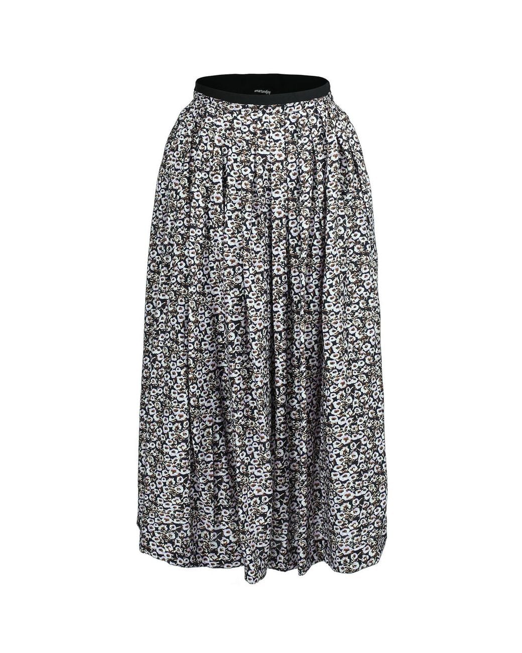 Smart and Joy Gray Flared Printed Skirt With Elastic Waistband