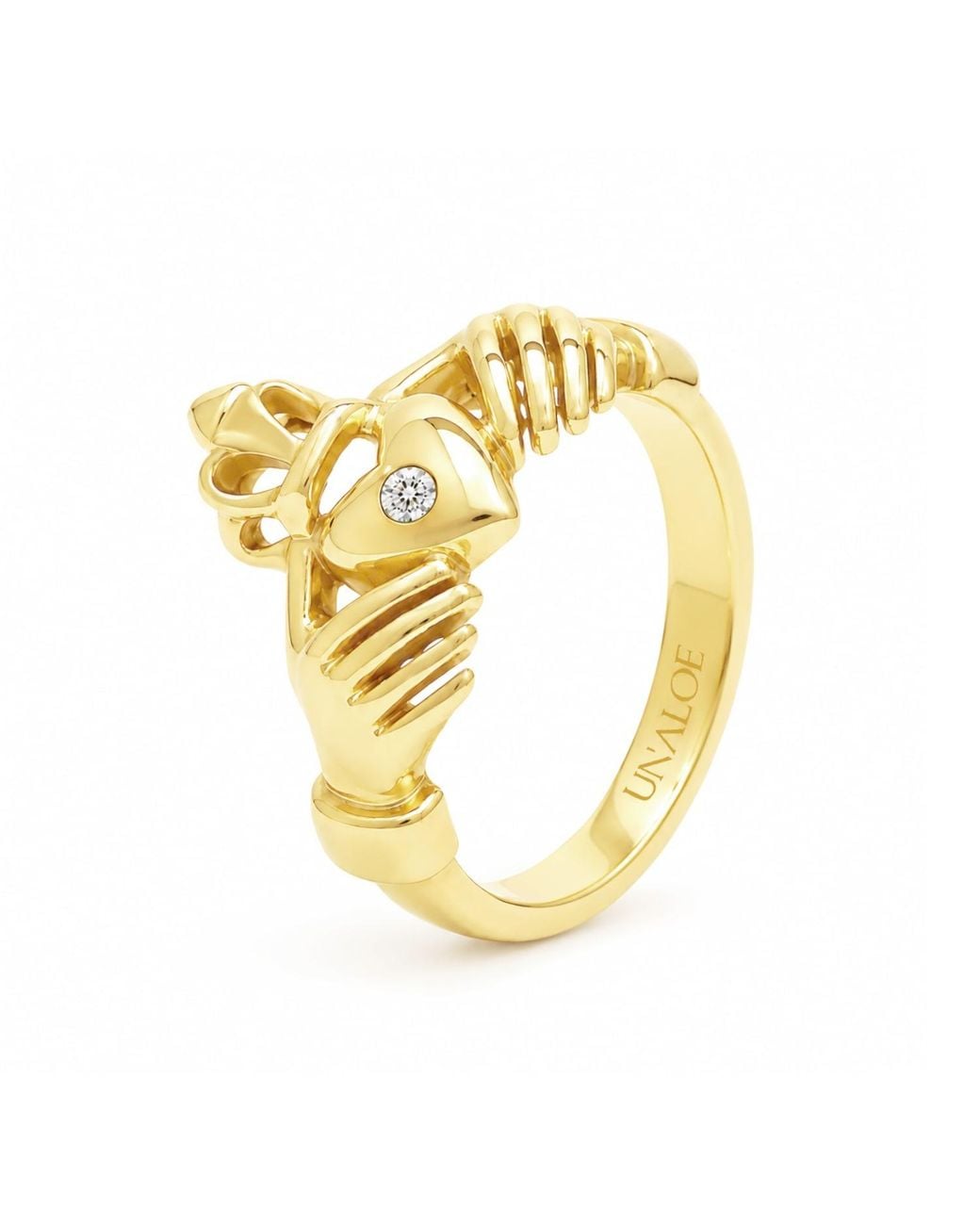 Unaloe Metallic Diamond Heart With Hands Ring – -Plated Sterling