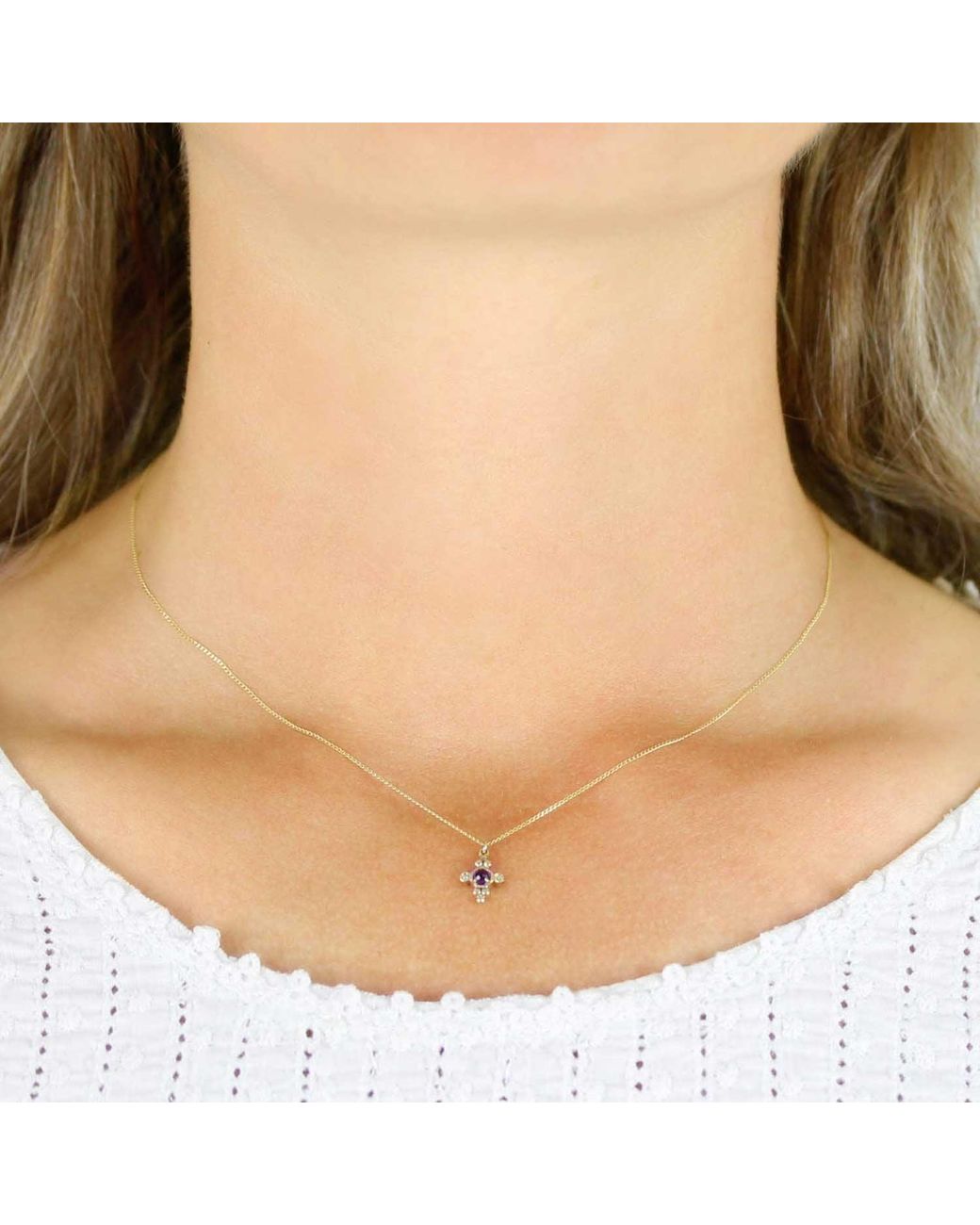 Lee Renee Metallic Amethyst & Diamonds Cross Necklace