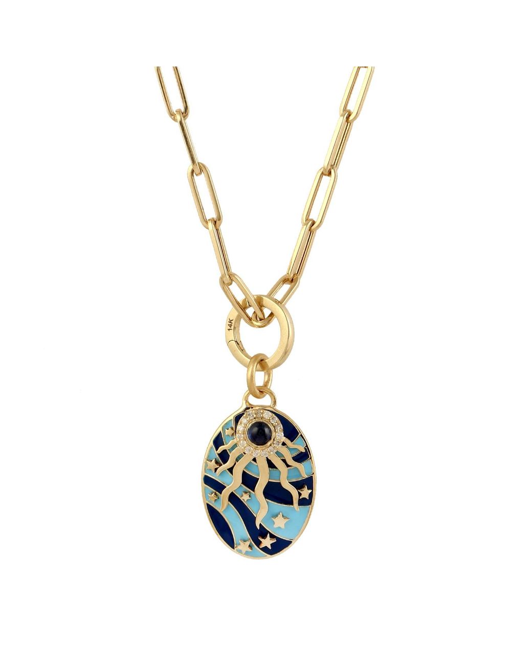 Artisan Metallic Natural Blue Sapphire Handmade Pendant 14k Yellow Gold Diamond