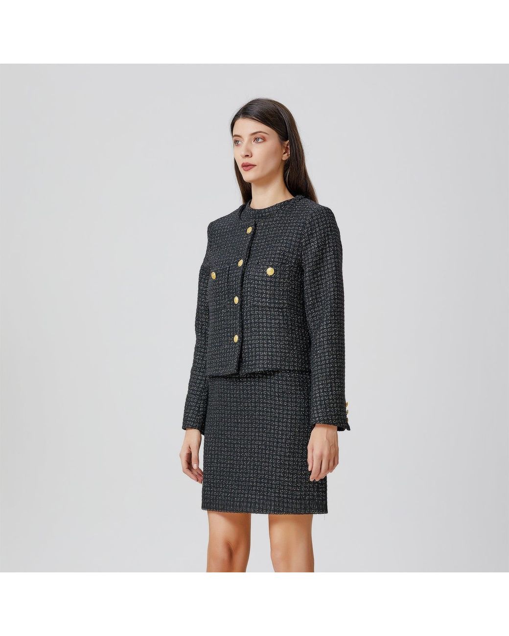 Smart and Joy Black Tweed Jacket With Buttons