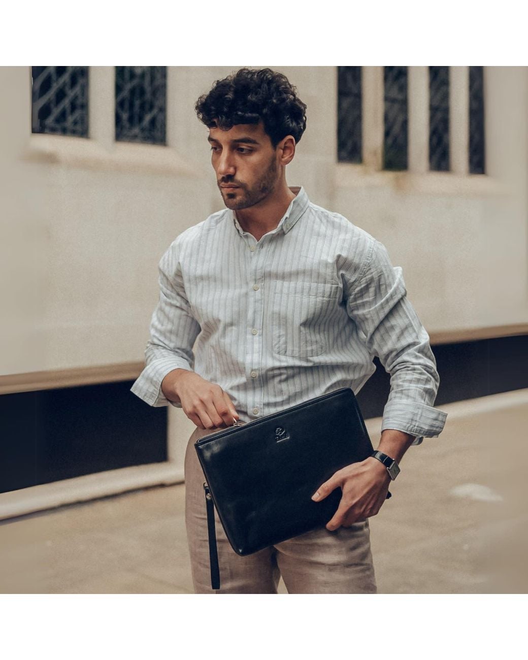Time Resistance Black Leather Clutch Purse for men