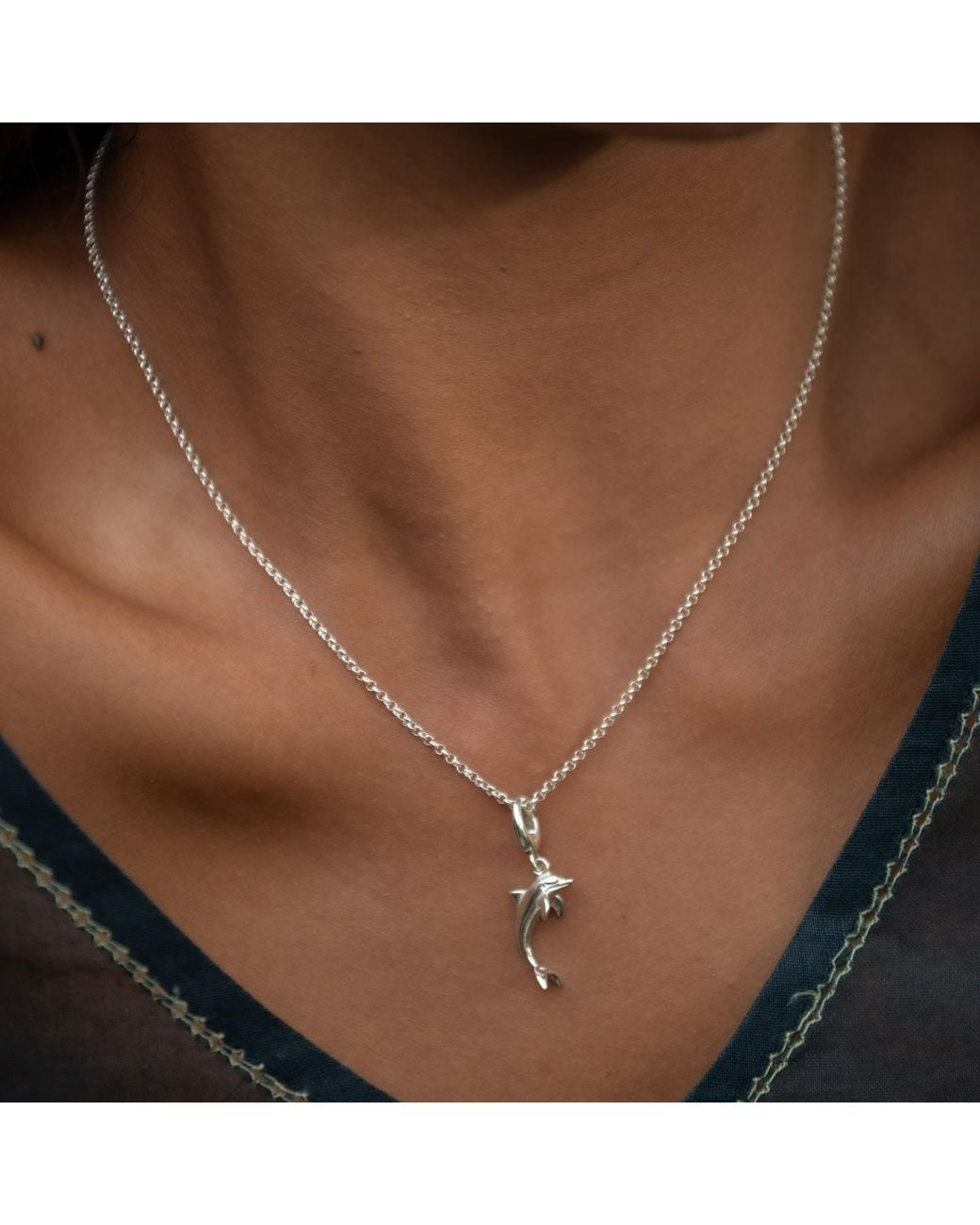 Lily Charmed Metallic Sterling Dolphin Charm Necklace