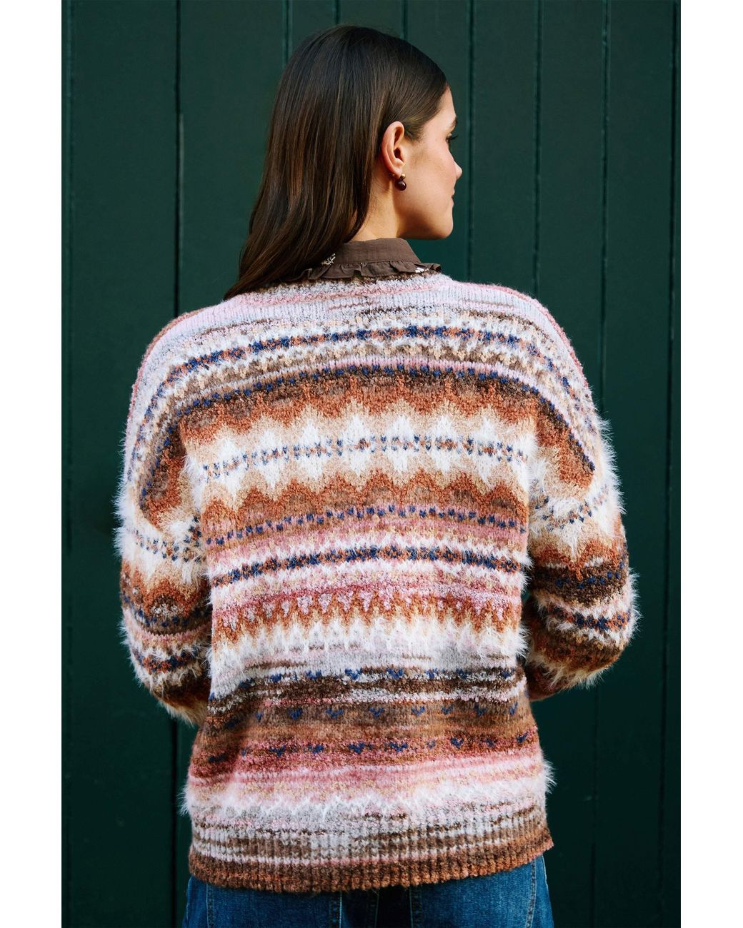 Yumi' Pink Multicolour Fairisle Relaxed Boucle Jumper