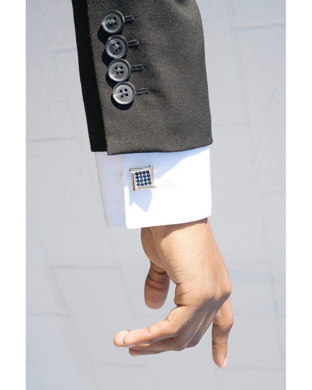 Classicharms Blue Atlas Sapphire Square Grid Cufflinks for men