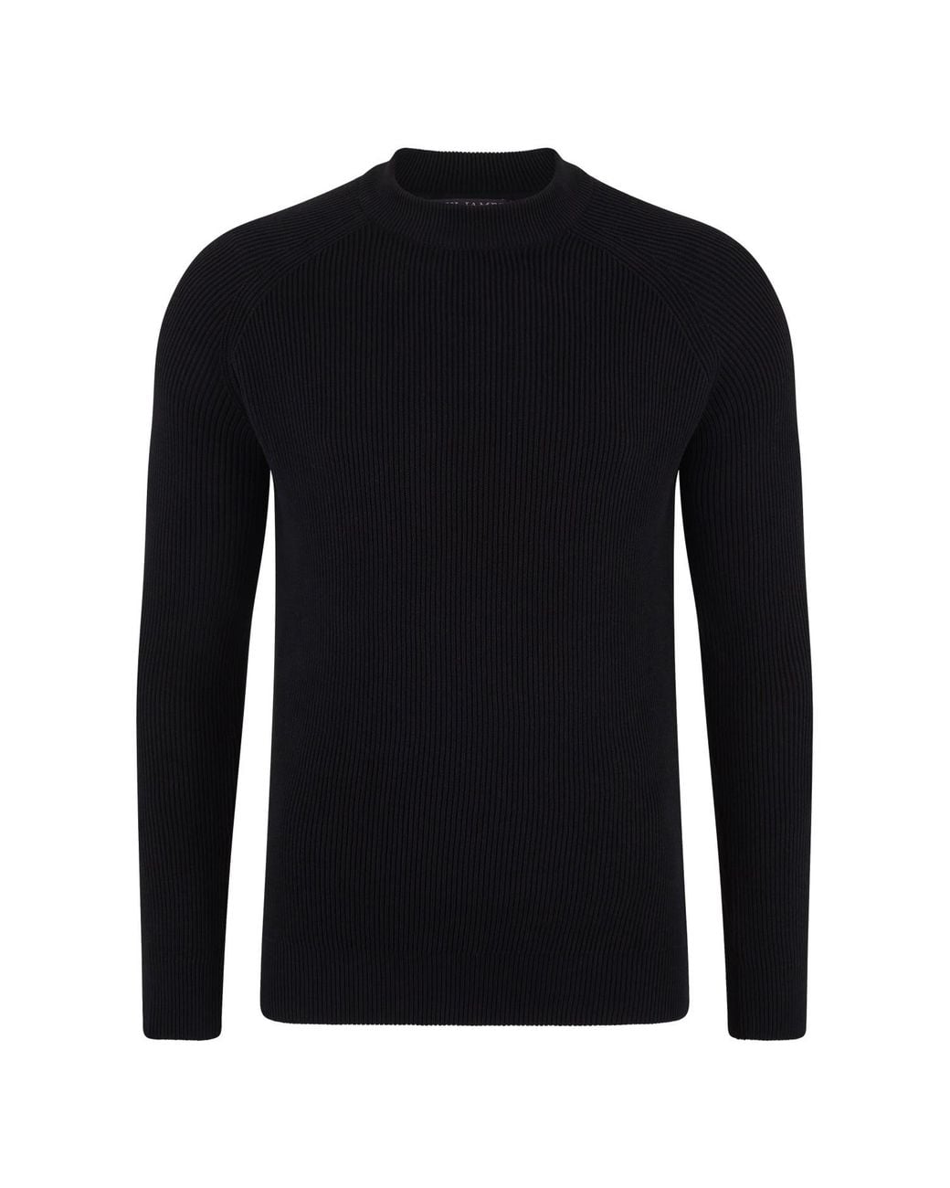 Paul James Knitwear Black Midweight Cotton Byrne Ribbed Mock Turtle Neck Jumper for men