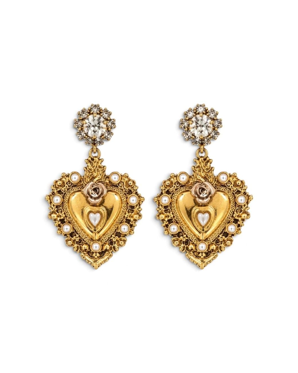 Vstyle Metallic Sacred Heart Pearl Earrings
