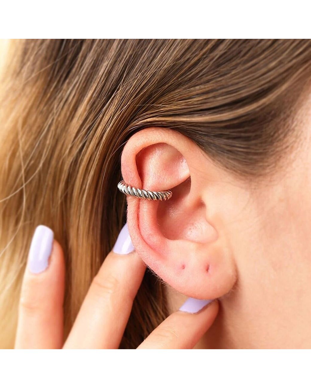 Spero London Metallic Twisted Sterling Ear Cuff No Piercing