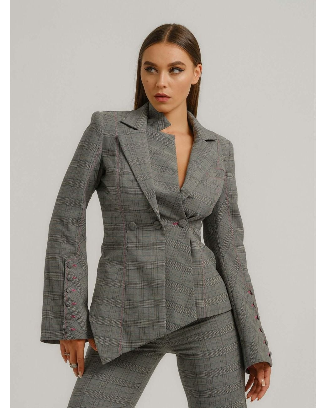 Tia Dorraine Gray Get Down To Business Tailored Asymmetric Statement Blazer