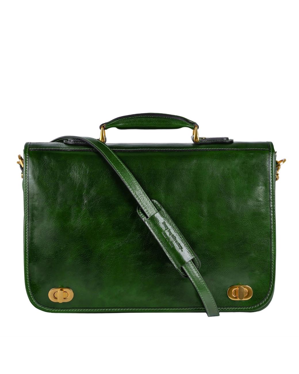Time Resistance Green Leather Briefcase Laptop Bag for men