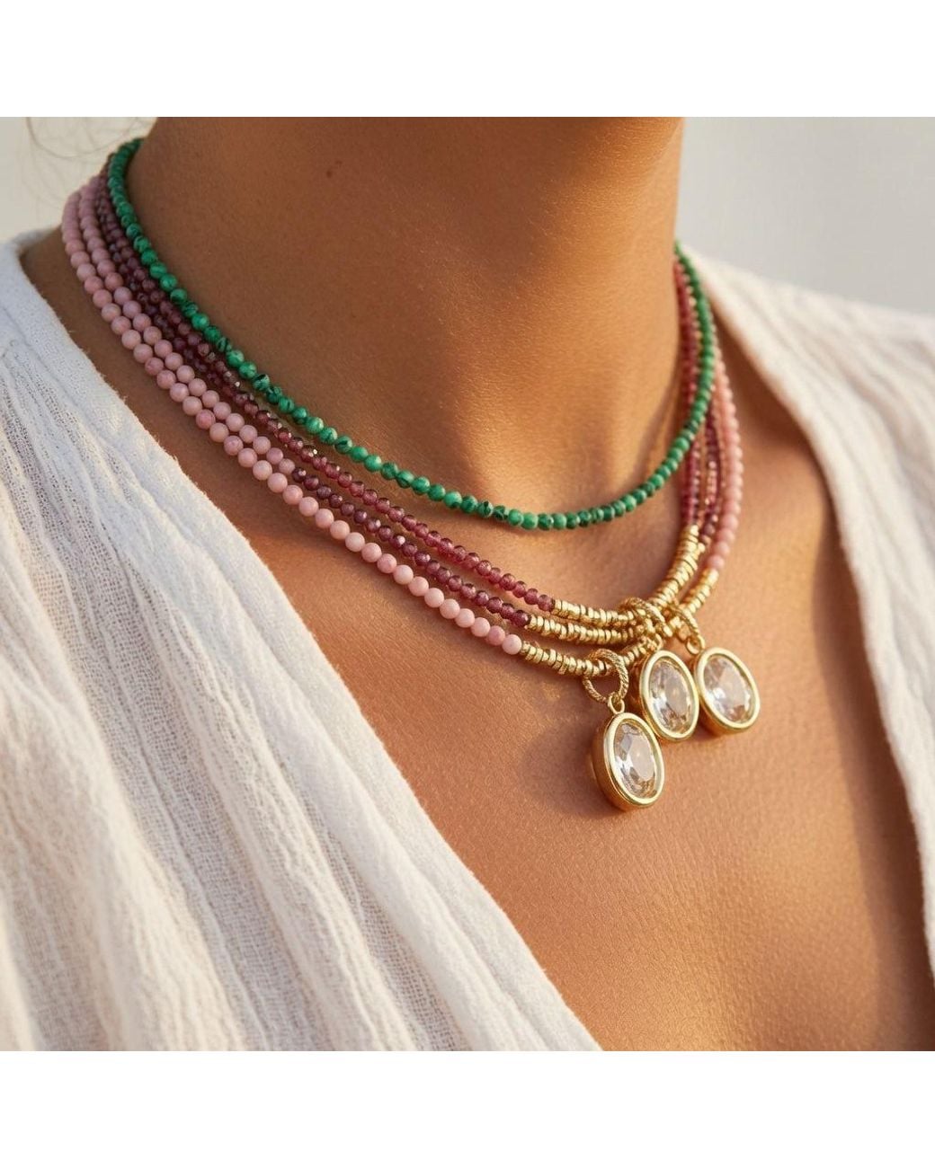 Persia Dona Jewelry Metallic Gemstones X Oval Crystal Necklace