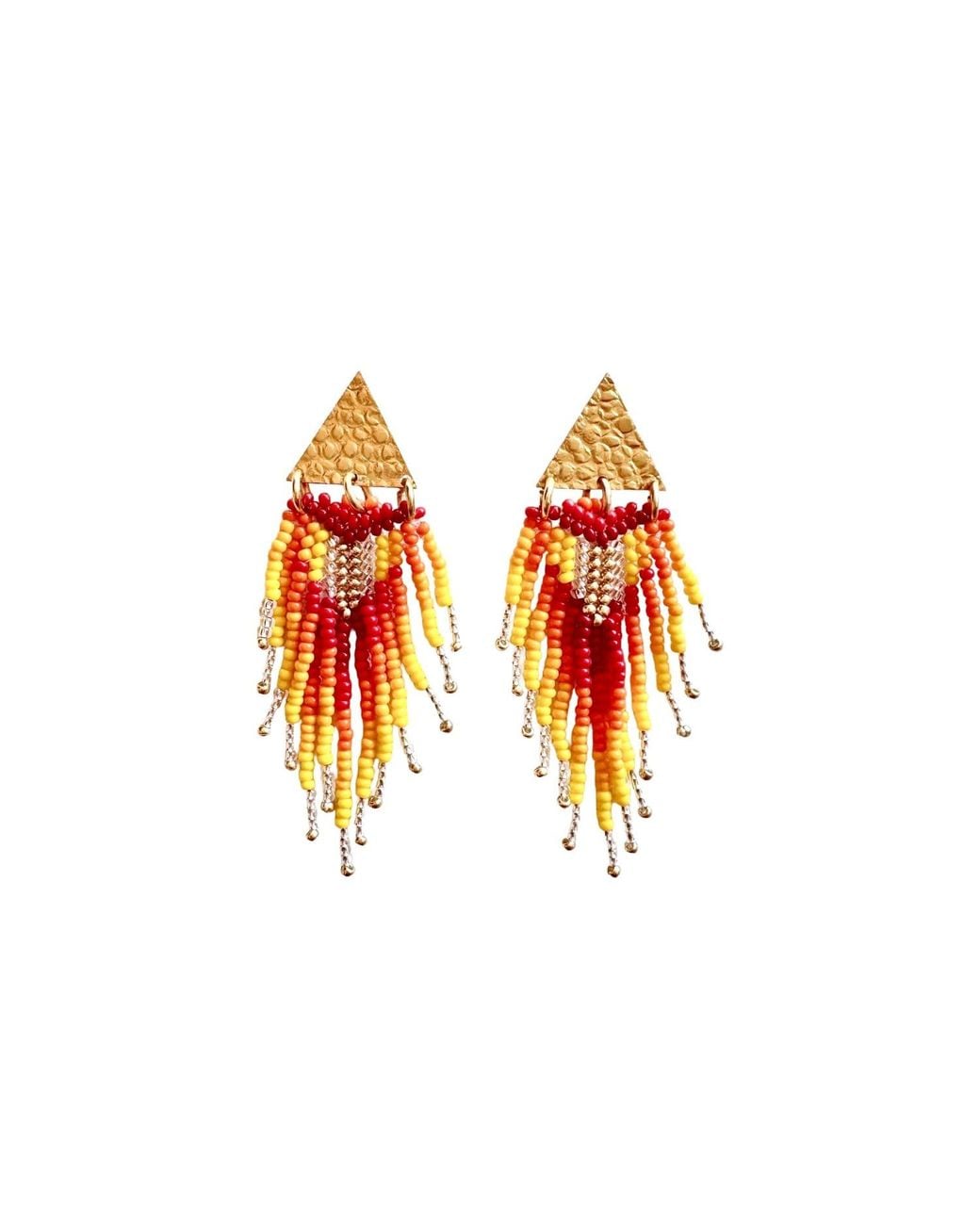 Iliana Arrazola Red Triangle Fringe, Dangle Earrings, And, Glass Beads, Beaded Jewelry