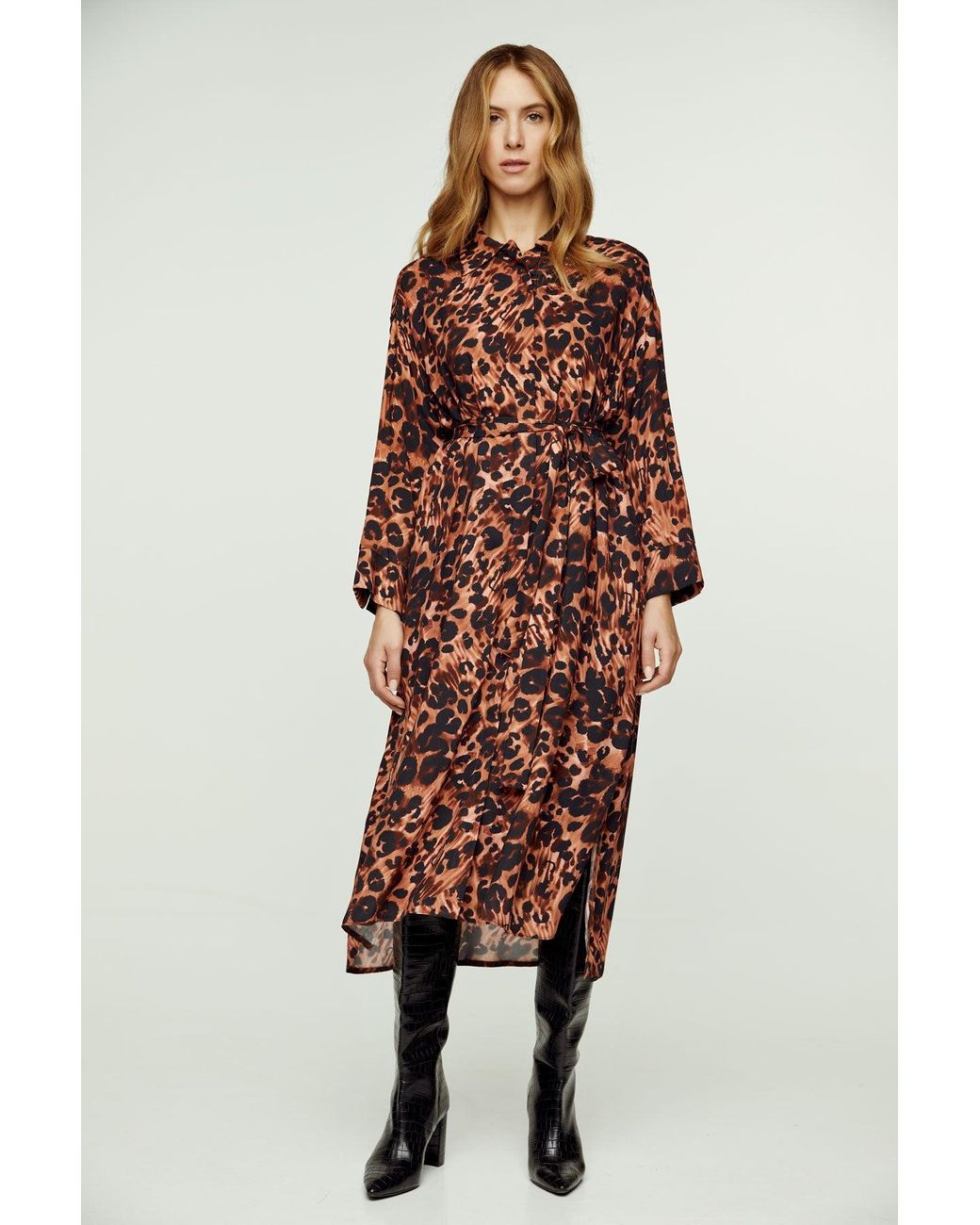Conquista Red Animal Print Midi Dress With Side Slits