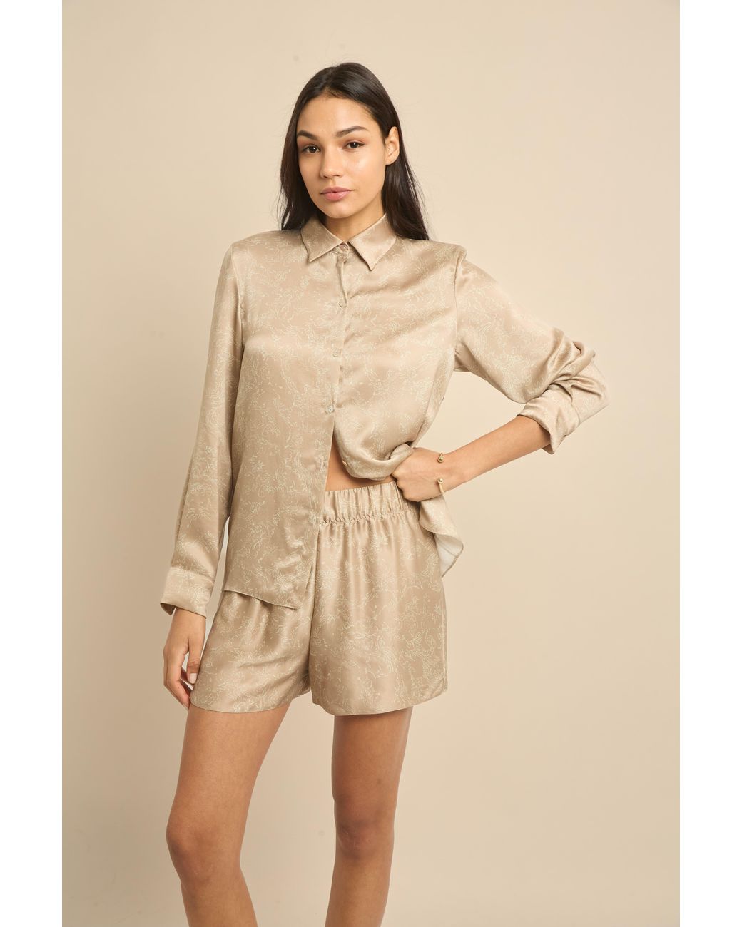 Lily Rou Natural Neutrals Silk Ripple Relaxed Shorts
