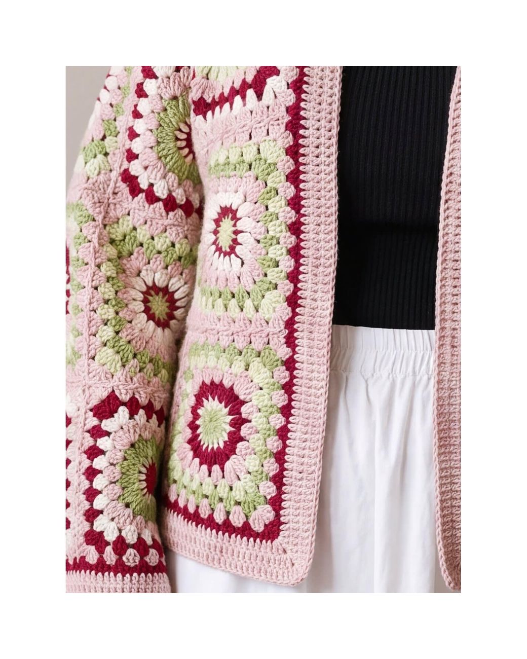 Ana Chic Red Sunburst Handmade Crochet Cardigan