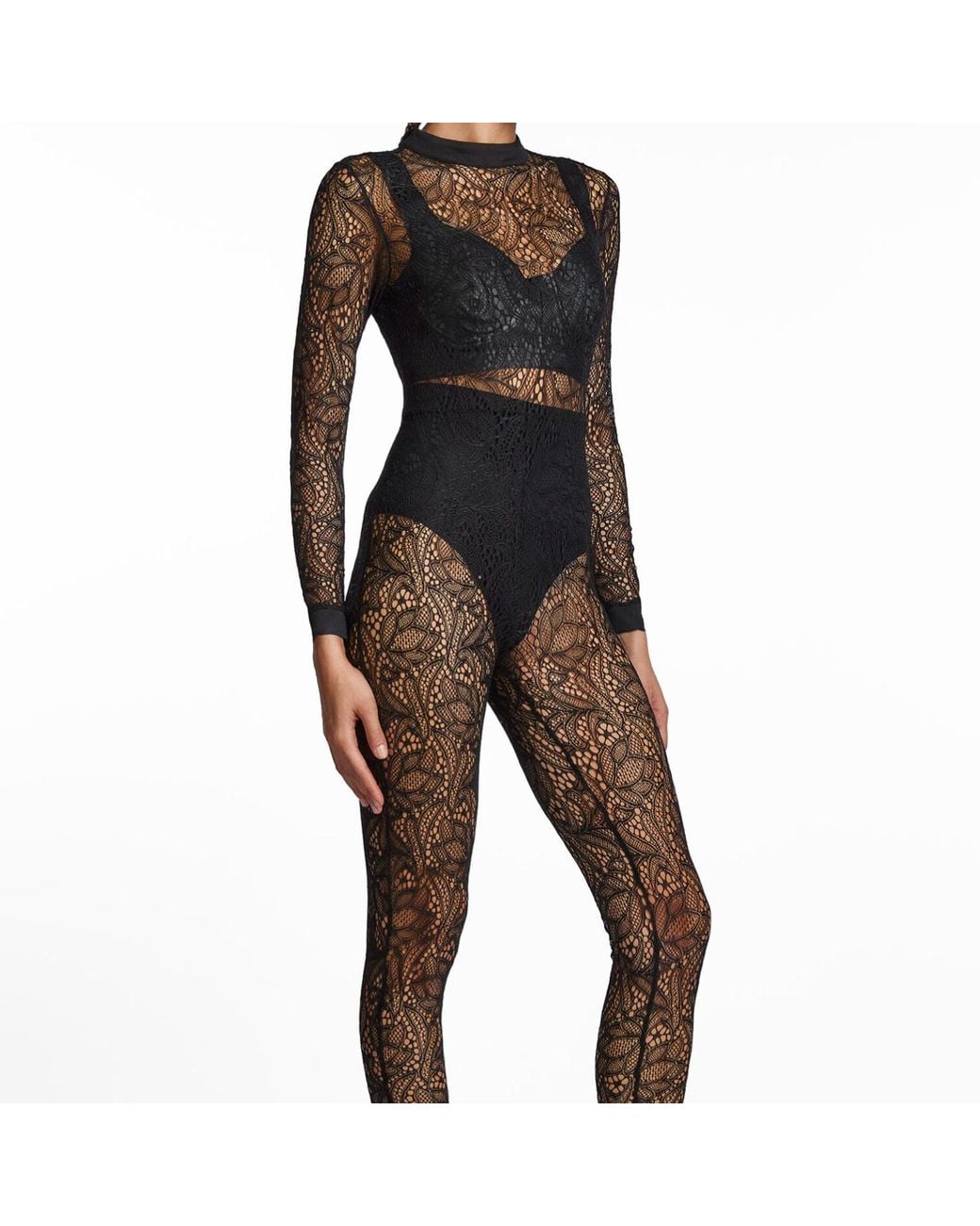 Monique Singh Black Lace Catsuit