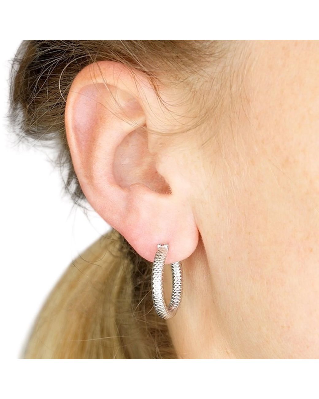 Kaizarin Metallic Silver Large Round Hoops