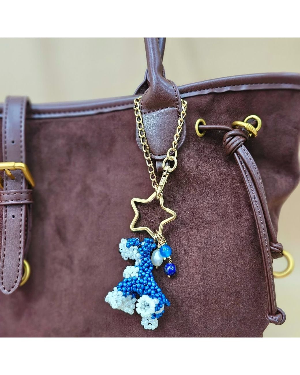 Farra Blue Handcrafted Dog Charm, Lapis & Agate Tassel Bag Charm