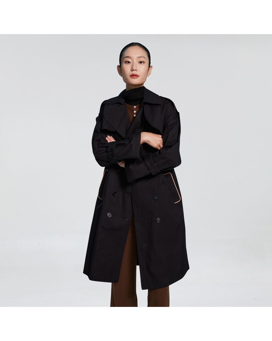 Smart and Joy Black Trench With Contrasting Belt