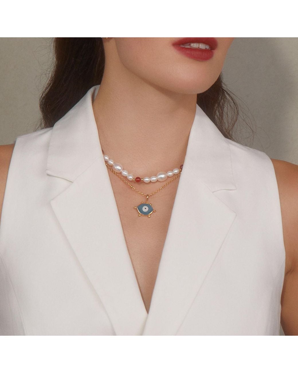 Vintouch Italy Blue Evil Eye-Plated Necklace