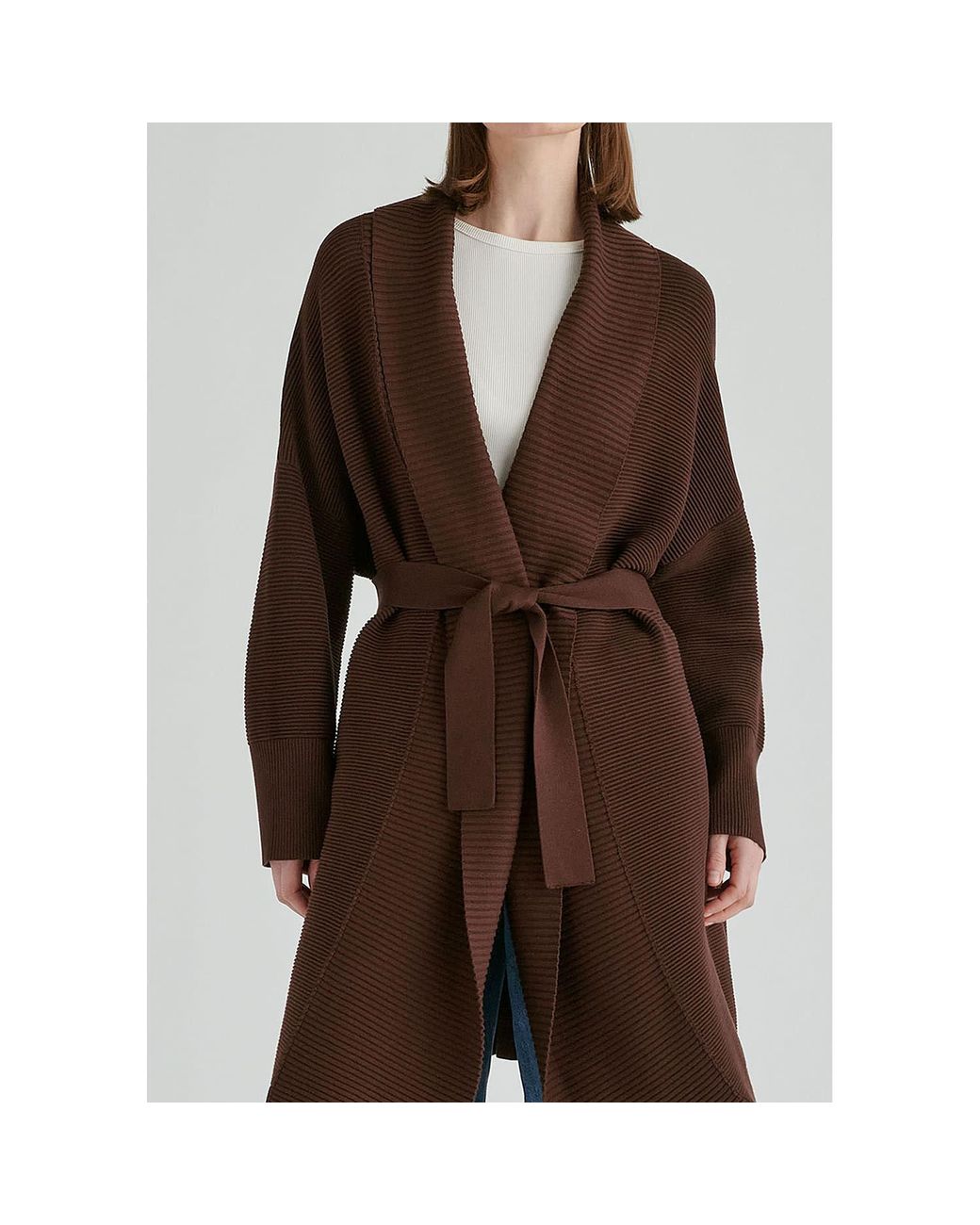 Paisie Brown Draped Collar Ribbed Cardigan