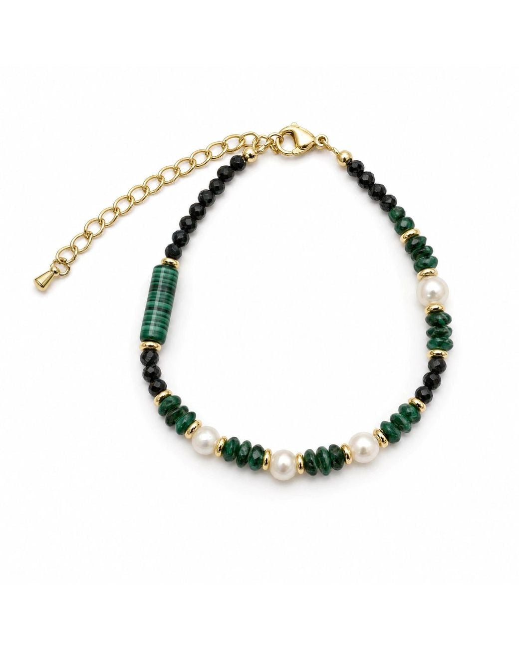 Angel Barocco Metallic Malachite, Crystal & Baroque Pearl Beaded Bracelet