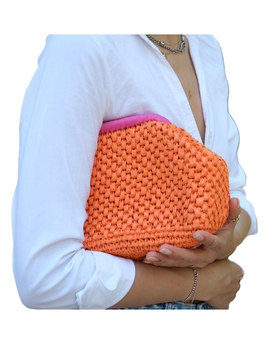 Springmoonatelier Orange Summer Love Handcrafted Raffia Yarn Bag
