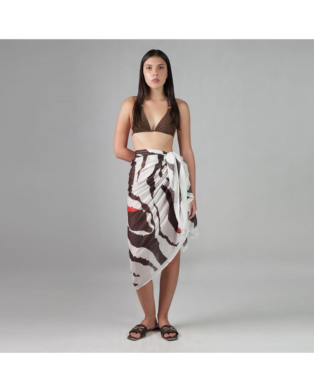 DHARA SHETH DUBAI Multicolor Into The Wild Zebra Animal Print Resort Halter-Style Sarong