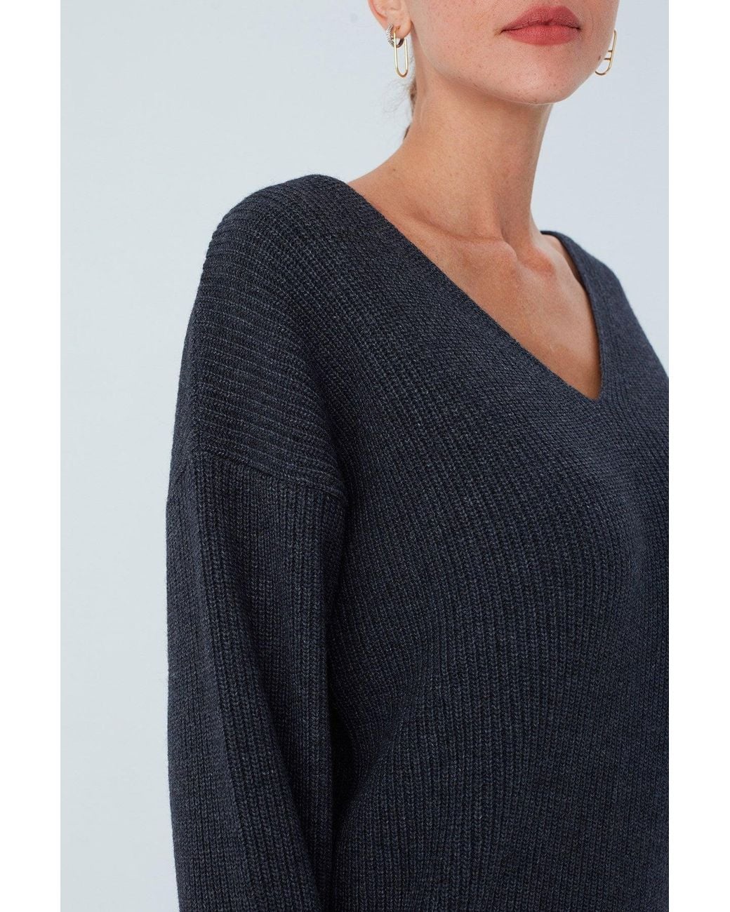 Peraluna Blue Cashmere Blend V Neck Loose Fit Pullover