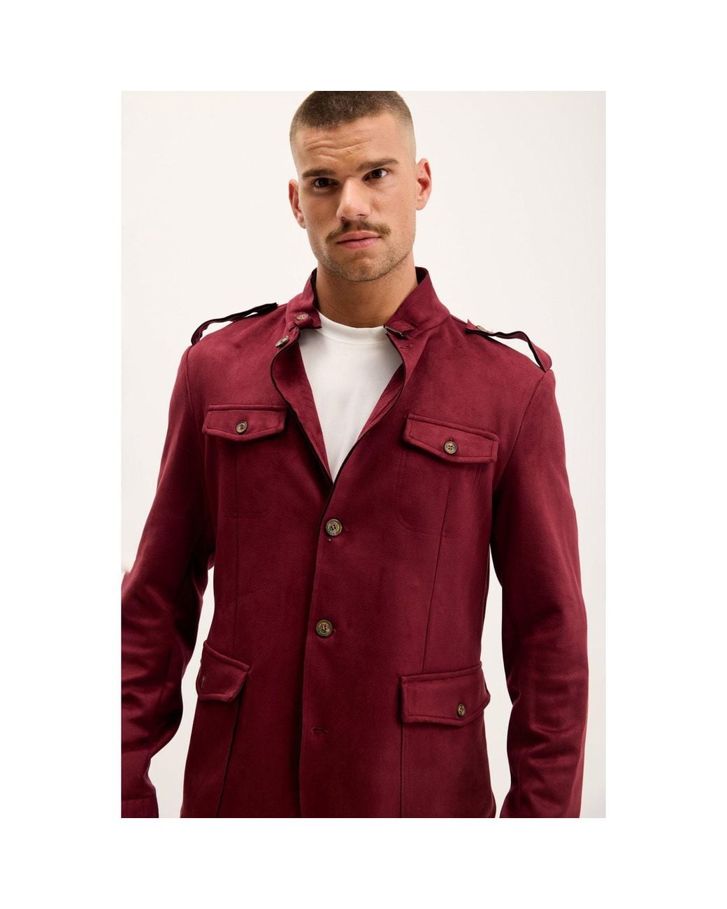Ron Tomson Red Microsuede Lightweight Safari Jacket for men