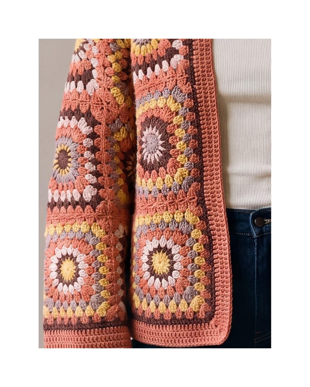 Ana Chic Brown Burnt Sunburst Handmade Crochet Cardigan