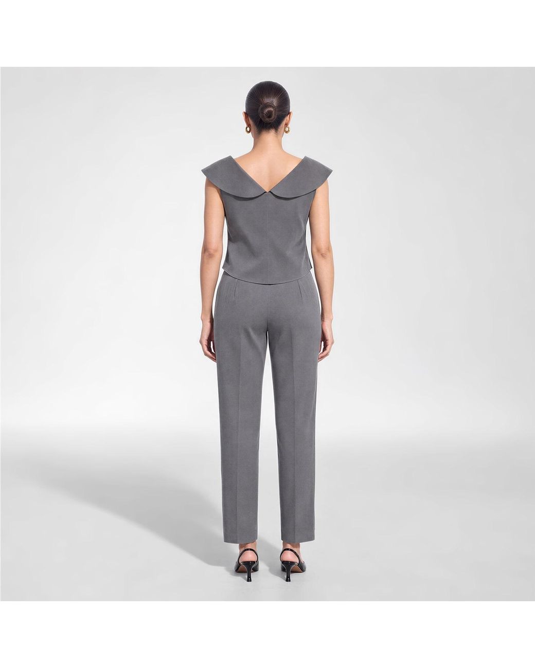 Femponiq Gray Off Shoulder Collared Crop Top