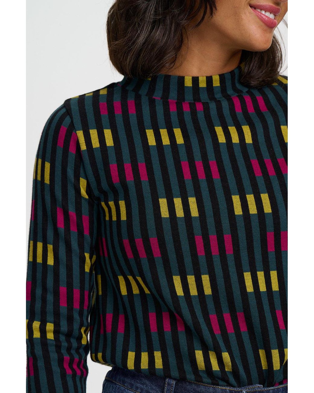 Sugarhill Black Isabel Jersey Jacquard Top Petrol Lights