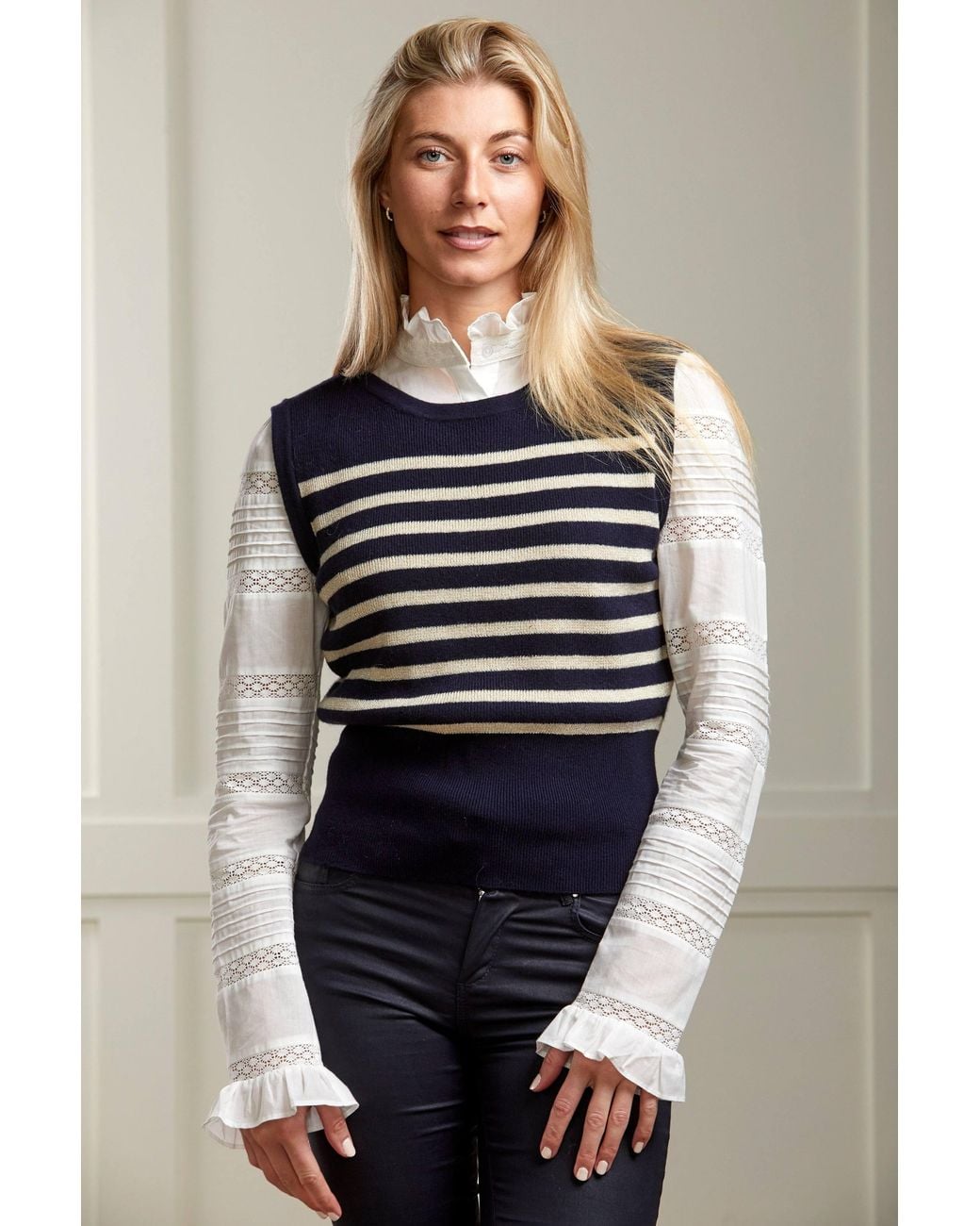 Guinea London Natural Cotton Pintuck & Lace Blouse