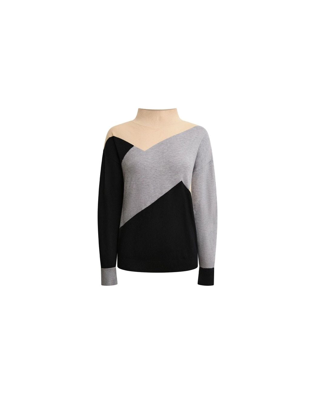 James Lakeland Black Geometric Colour-Block High-Neck Jumper