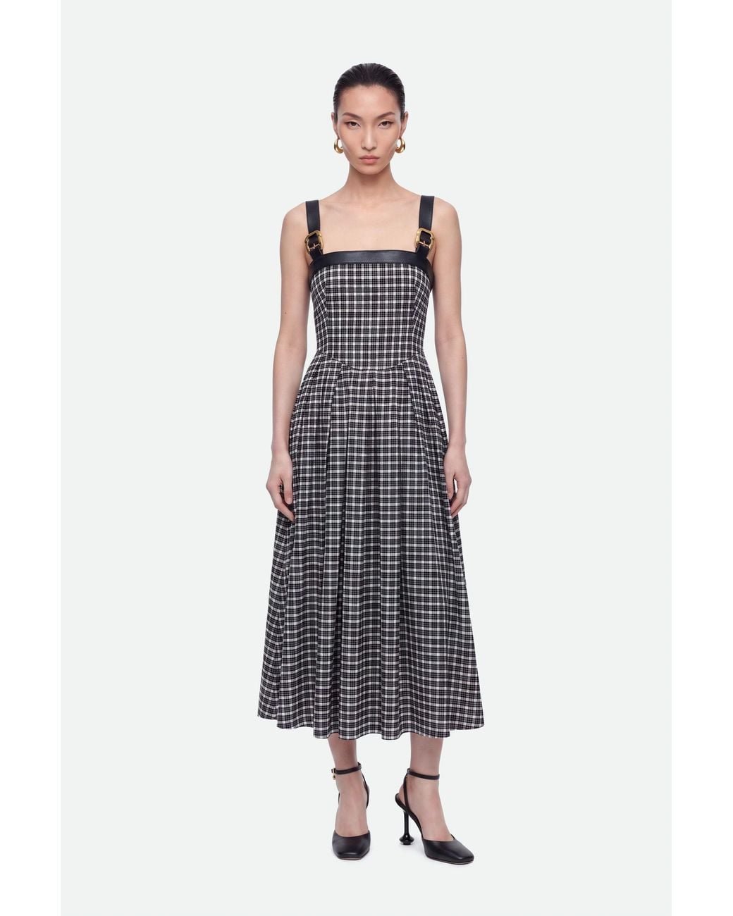 Nocturne Blue Buckle Strap Checked Midi Dress