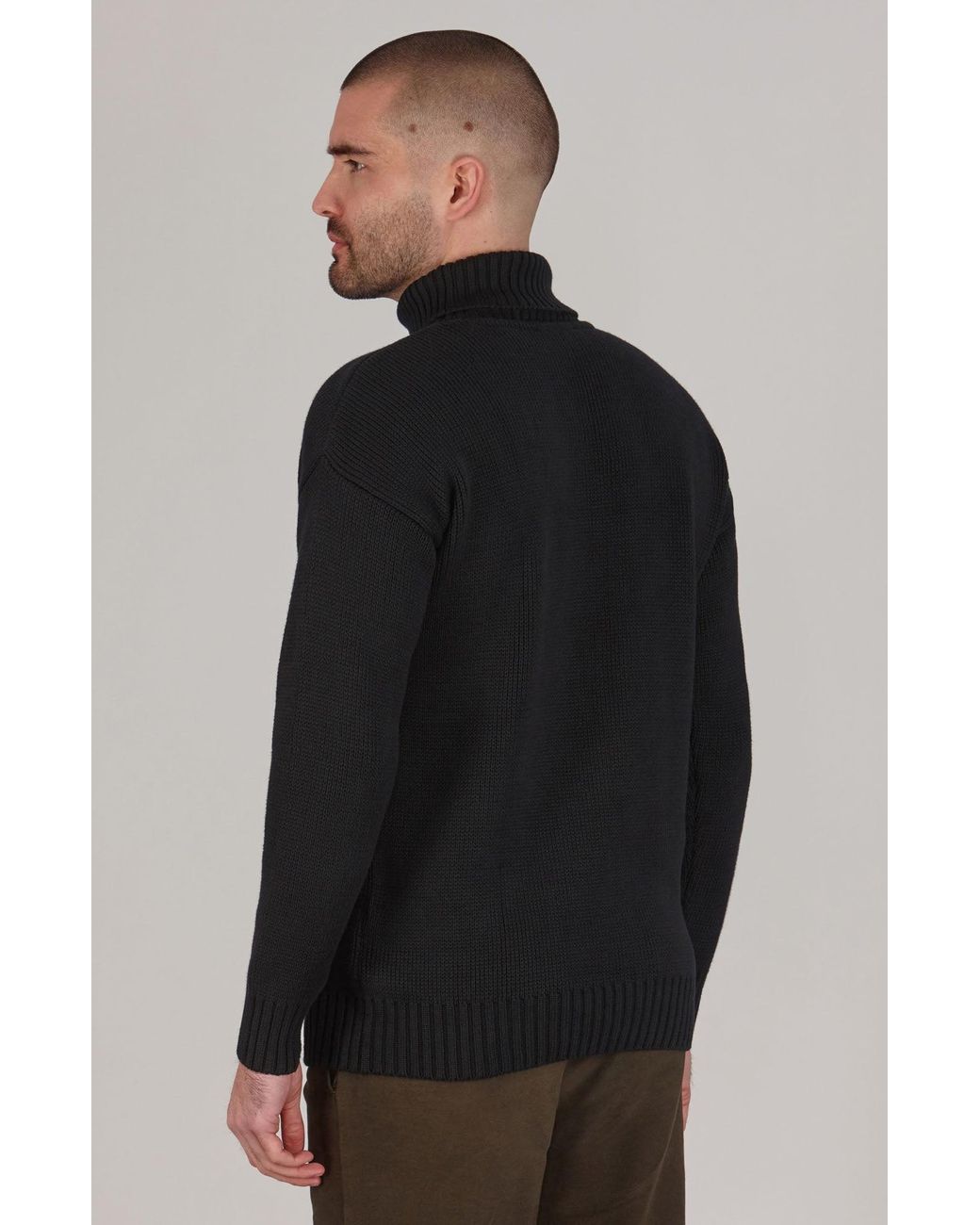 Paul James Knitwear Blue Heavyweight Cotton Arthur Submariner Roll Neck Jumper for men
