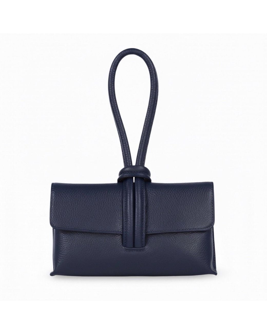 London Atelier Byproduct Blue Leather Loop Clutch Bag