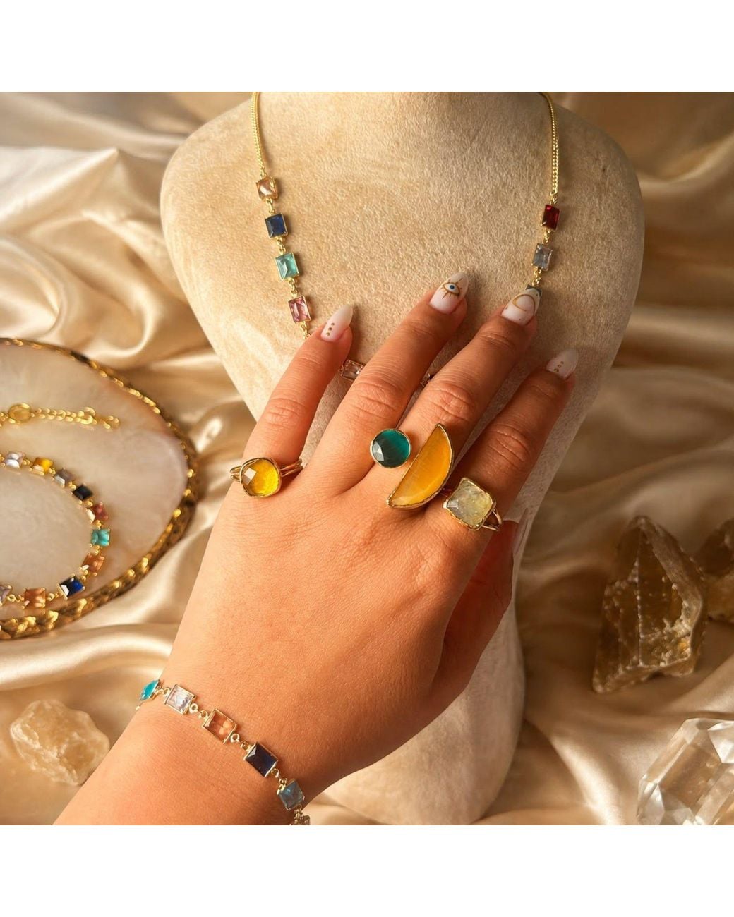 By Ozge Blue Prismatic Harmony Multicolour Glass Plated Bracelet