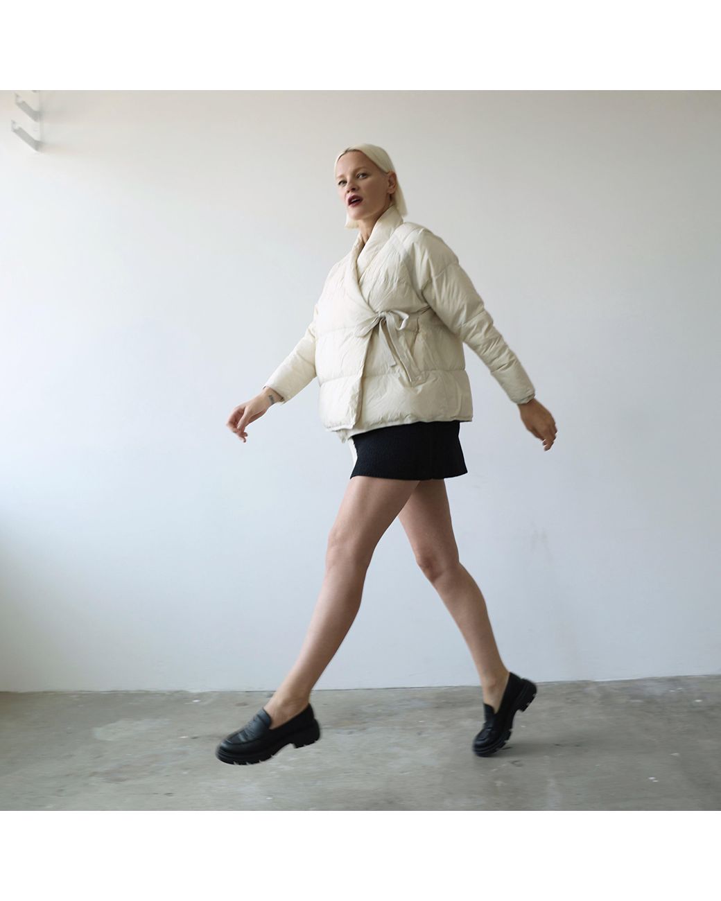 London Atelier Byproduct Natural Neutrals Quilted Wrap Down Jacket