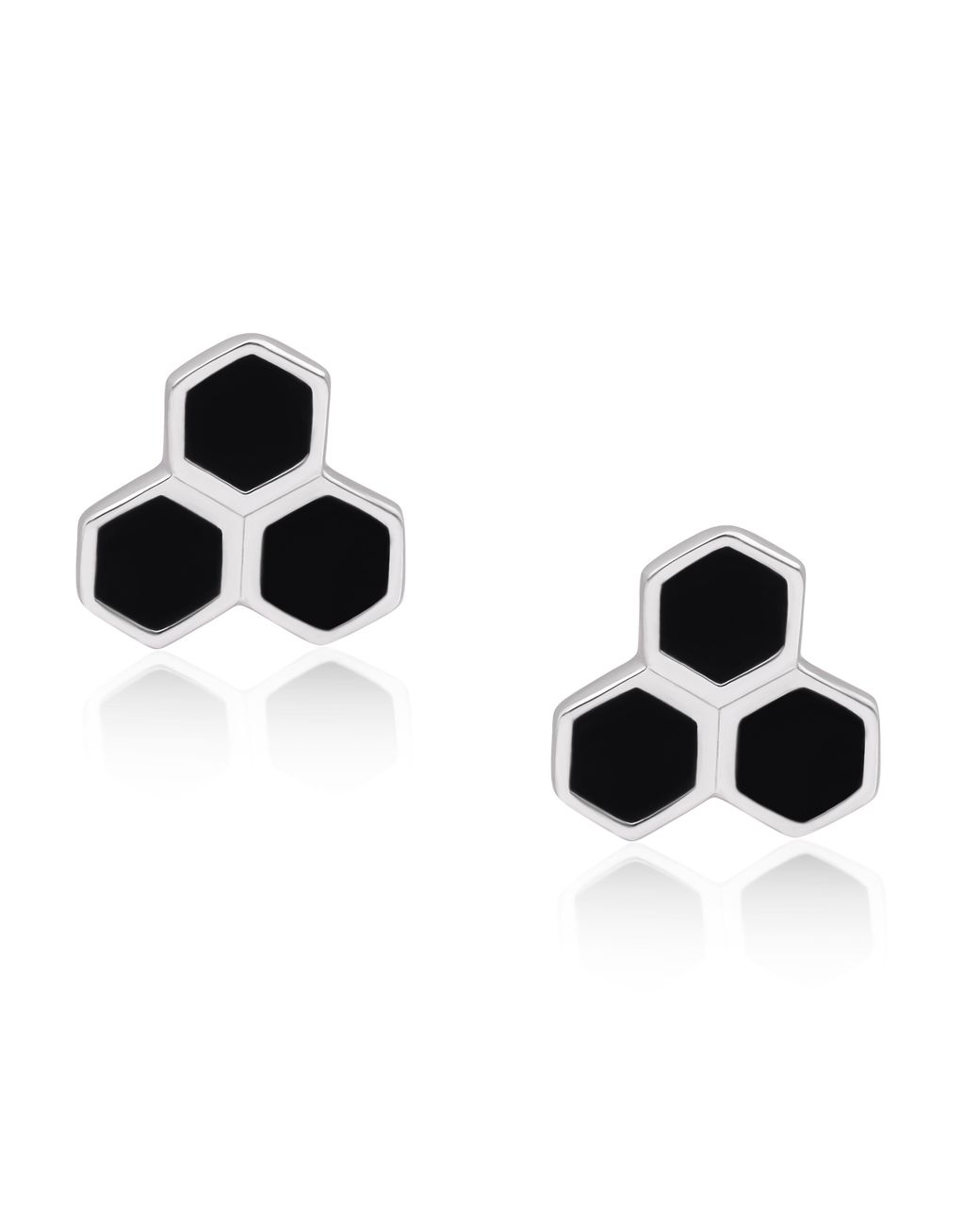 The Jewelz Black Triple Hexagon Enamel Stud Earrings for men
