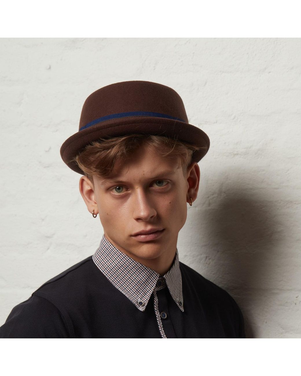 Dasmarca Hats Brown Leo Felt Skimpy Brim Short Brim Rude Boy Mod Style Porkpie Hat for men