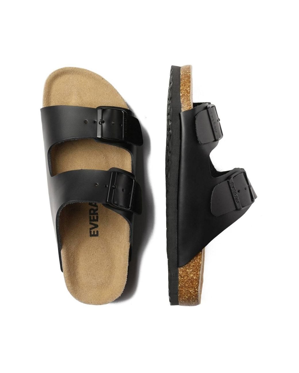 EverAu Australia Black Duck Leather Twin Buckle Sandals for men