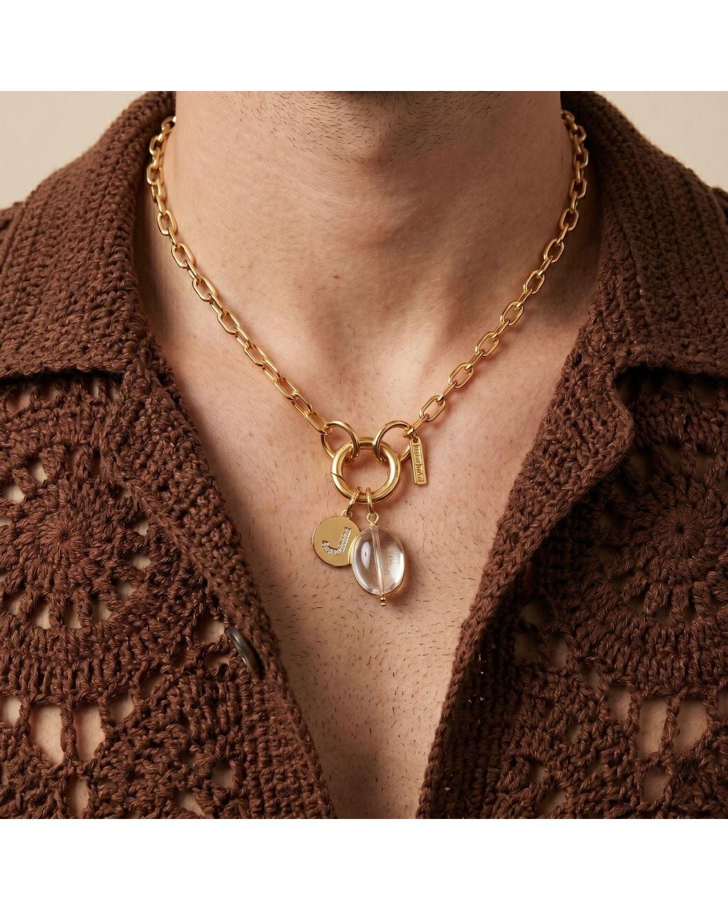 Jaredjamin Metallic Clear Quartz Pebble Necklace Pendant Charm