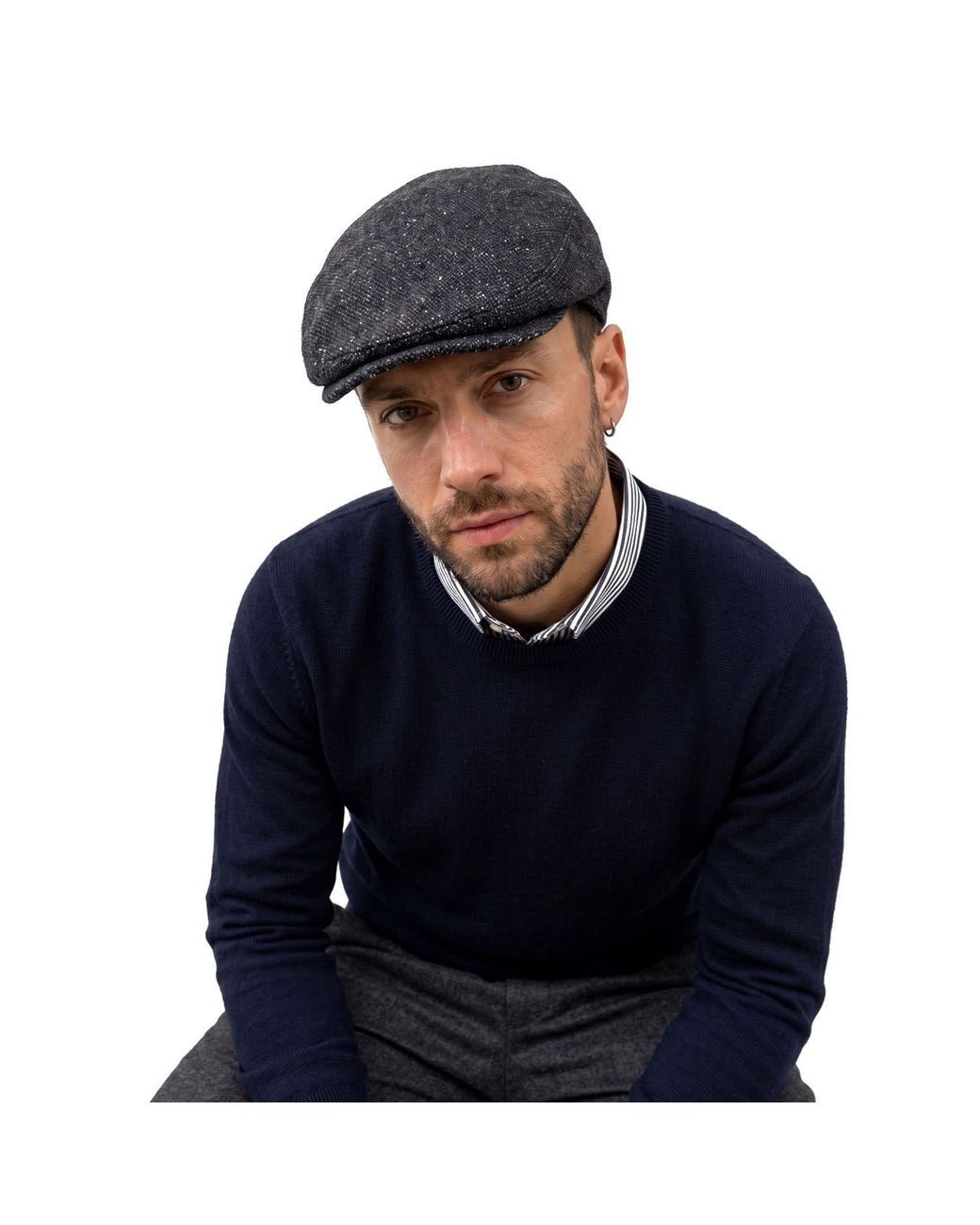Dasmarca Hats Blue Cooper Carbon Italian Tweed Wool Flat Cap for men