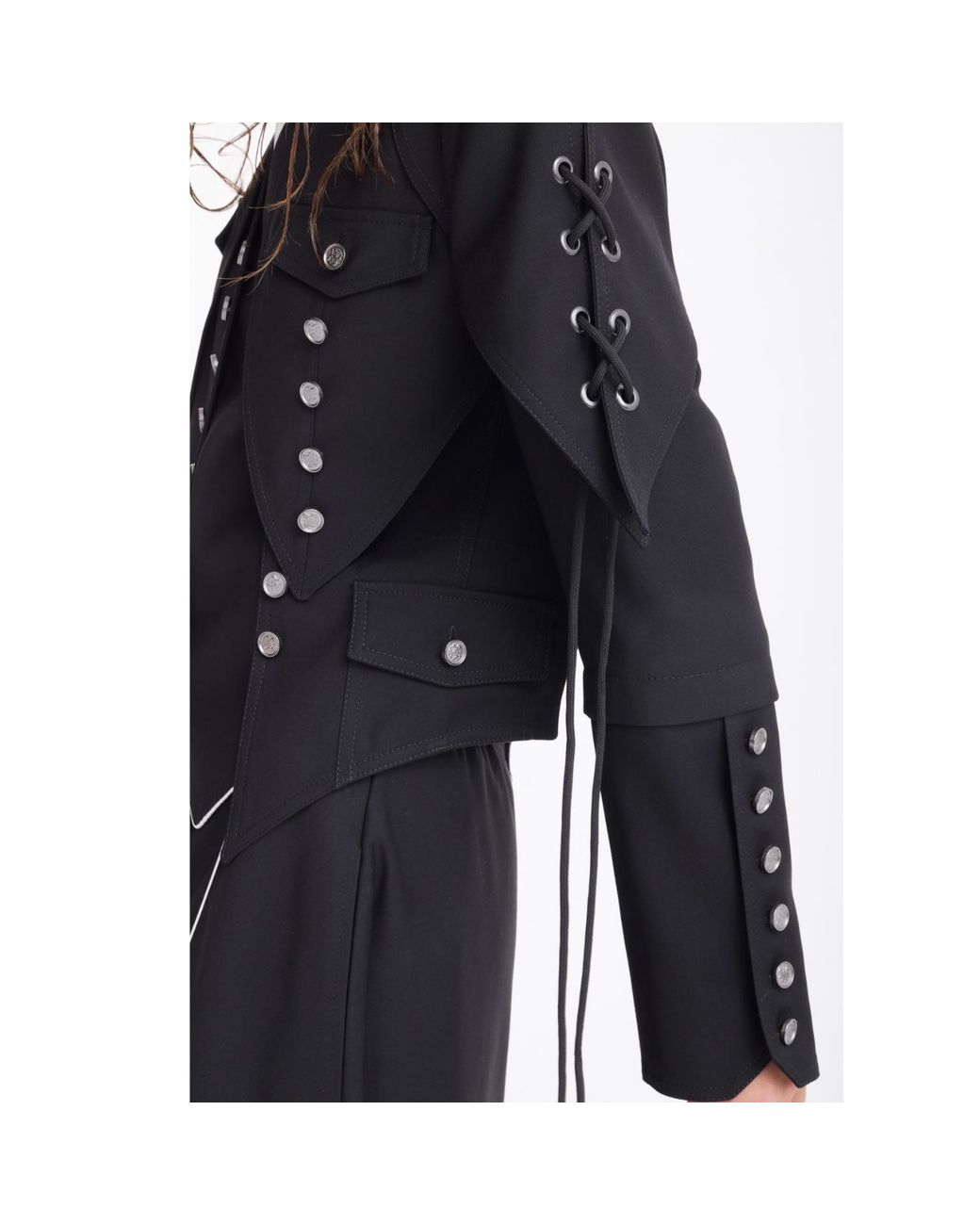 Julia Allert Black Designer Lace-Up Cropped Utility Jacket –