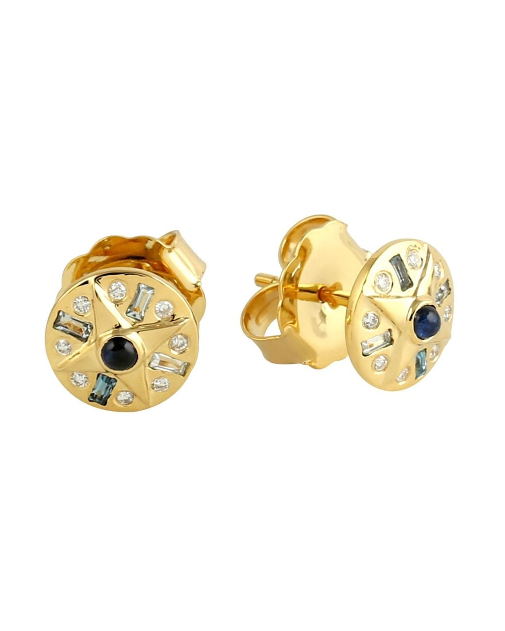 Artisan Metallic 18K Topaz, Sapphire & Diamond Star Disc Earrings