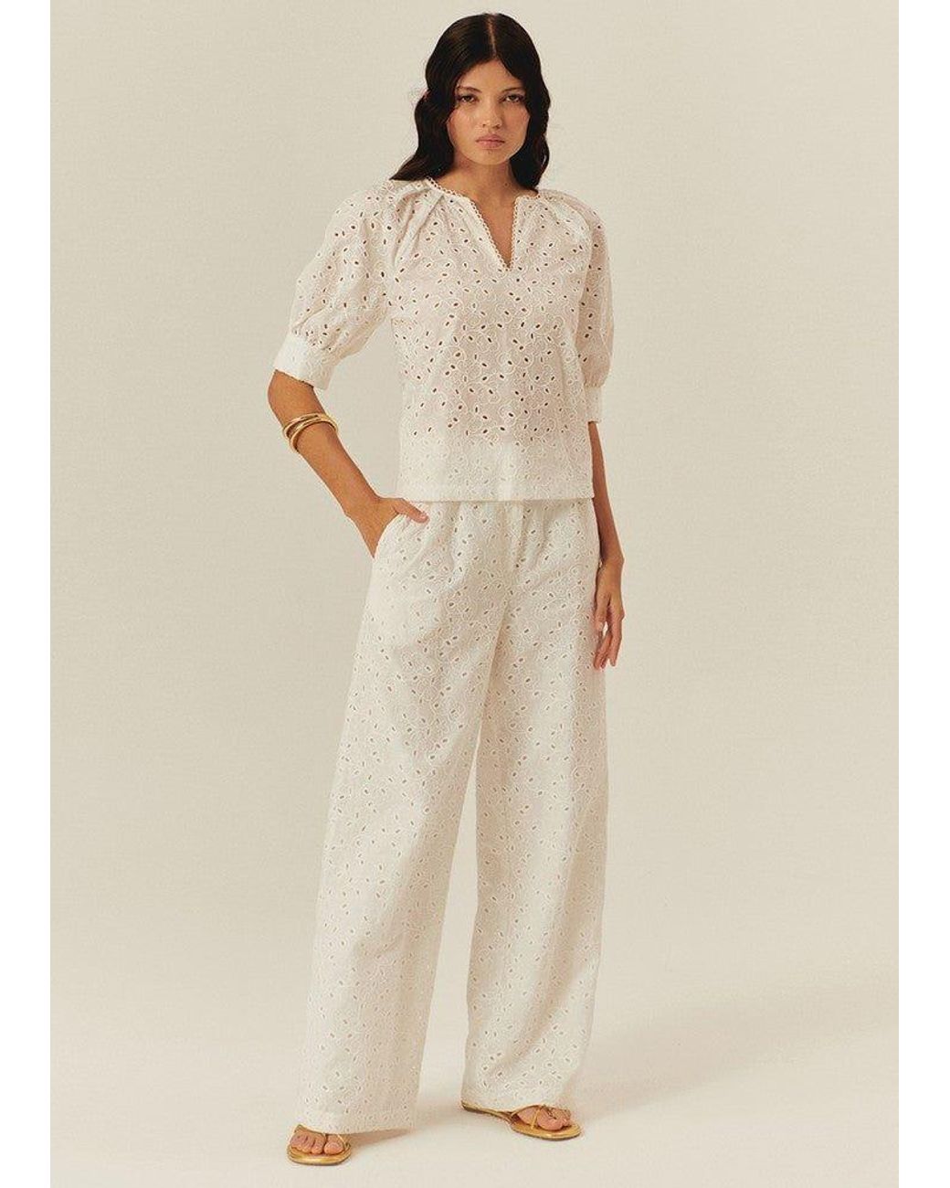 Exquise White Neutrals Nayali Eyelet Blouse
