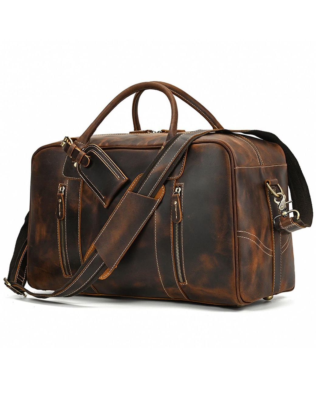 Touri Black Genuine Leather Over Night Weekender Bag